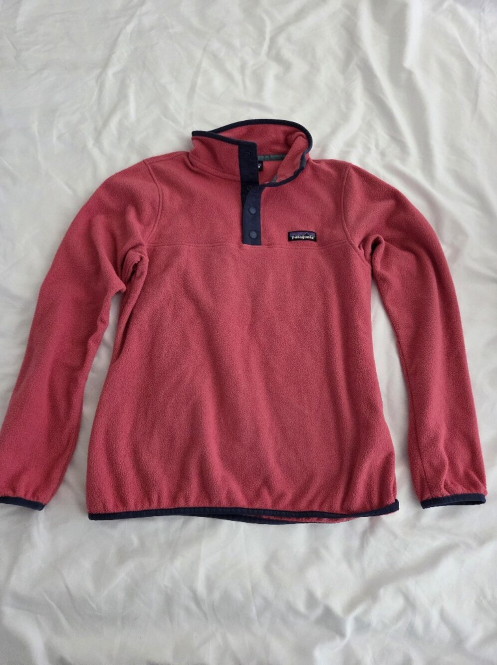 Patagonia Women’s Rose Pink Snap-T Pullover with Navy Trim Size XS